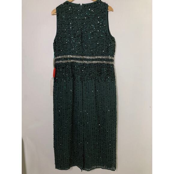 Mac Duggal 10509 Dress Sleeveless Sequined Sheath Midi Deep Emerald Green NWT 14 - Picture 8 of 16